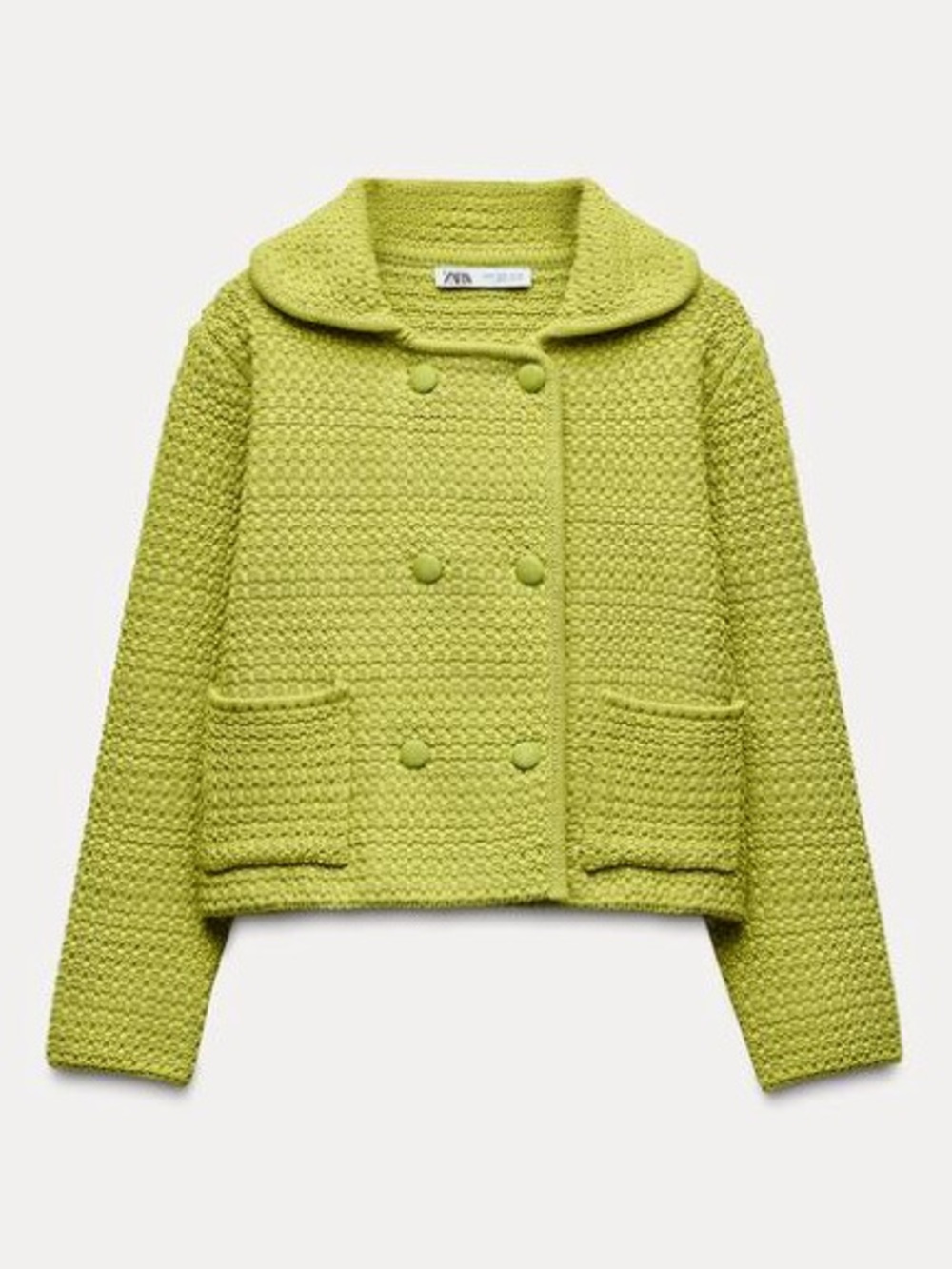 ZARA Lime Green Chunky Knit Peter Pan Collar Cardigan